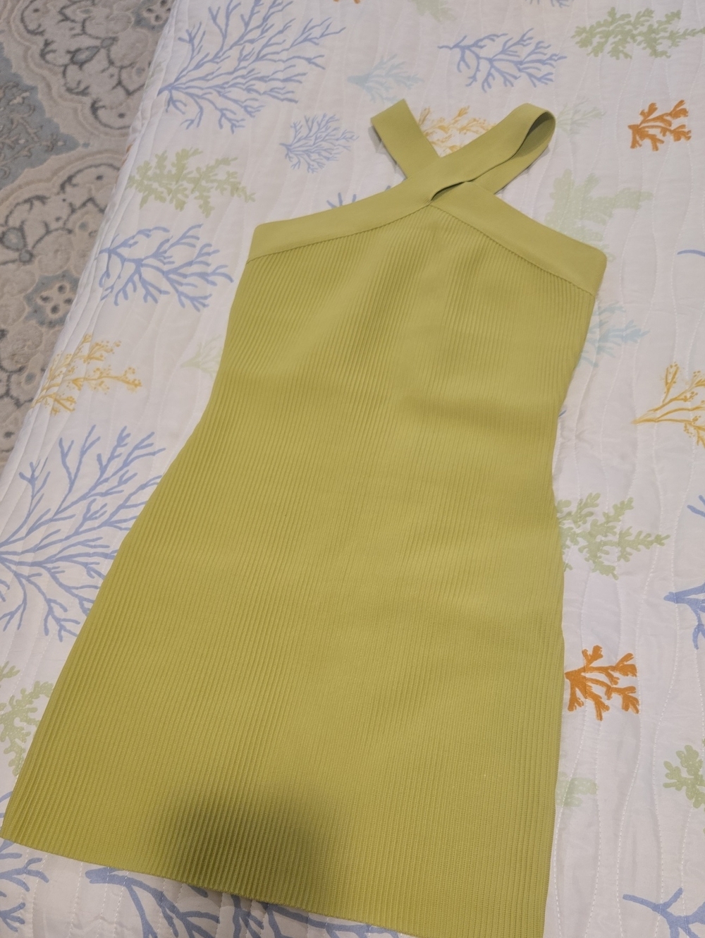 Sincerely Jules Lime Green Ribbed Cross-Strap Mini Dress
